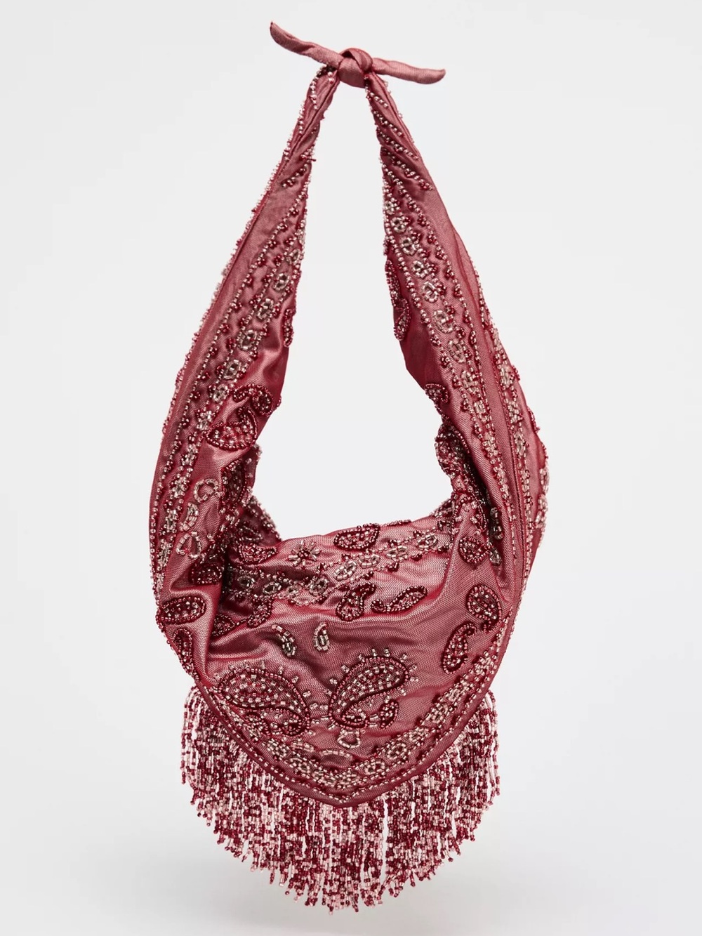 Zara Embellished Paisley Halter Bag in Dusty Rose